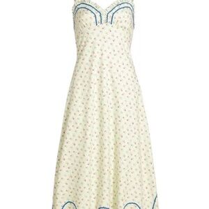 Floral Cream Dress with Blue Accents